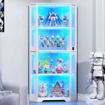 Brottar vitrine d?angle 165 cm avec portes en verre led 3 couleurs capteur intelligent 4 niveaux blanc ...