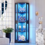 Brottar vitrine d?angle 4 �tag�res led 3 couleurs syst�me d�tecteur de pr�sence humaine noir salon salle ...