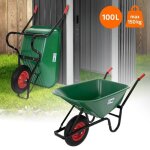 Ecd germany brouette de chantier 100l benne pp vert capacit de charge 150kg pneus gonflables avec jante ...