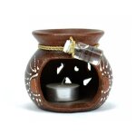 Brle - parfum - artisanat de bali - marron - terre cuite - huile parfume offerte - 10cm diamtre