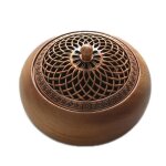 Br�leur dencens rond en bois encensoir artisanal avec couvercle en alliage pour b�tonnets et c�nes de ...