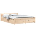 Brun 160 x 200 cm - lit bois - stables et durable - cadre de lit - matelas non inclus - avec tiroirs ...