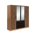 Bueno lux ? armoire design 4 portes ch�ne wotan & noir avec deux miroirs int�gr�s