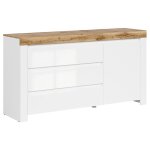 Buffet avec 1 porte et 3 tiroirs coloris blanc / ch�ne wotan - longueur 156 x profondeur 42 x hauteur ...