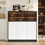 Buffet 100x40x105 cm meuble de cuisinearmoire de rangement pour le salon cuisine. �clairage. 3 portes ...