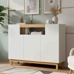 Buffet 120. 5x42x96 cm - 3 portes - niche ouverte centrale - style scandinave - panneaux de particules ...