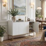 Buffet 120 cm - blanc & or - 4 portes push - to - open - plateau � rebords - meuble de rangement moderne ...