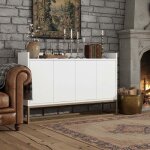 Buffet 120 cm - nov�lys - blanc & or - 4 portes push - to - open - plateau � rebords - meuble de rangement ...
