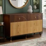 Buffet 120x40x81cm - 6 tiroirs spacieux - grain de bois bicolore & anneaux dor�s - style vintage - ch�ne ...