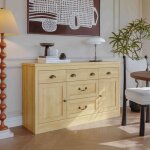 Buffet 135cm - ambiance - bois naturel - 5 tiroirs & 2 portes - meuble de rangement cuisine vintage & ...