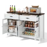 Buffet 140 cm meuble de rangement salle � manger avec 2 portes vitr�es et 2 tiroirs mdf blanc et noyer ...