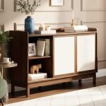 Buffet 150x39. 5x80 cm - 2 portes coulissantes - 2 tiroirs & niches - �tag�res r�glables - style r�tro ...