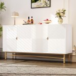 Buffet 160�40�82 cm texture en relief meuble � quatre portes poign�es dor�es bross�es et pieds de table ...