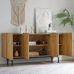 Buffet 160 x 40 x 78 cm ? 4 portes incrustation m�tal panneau de particules naturel (salon / salle � ...