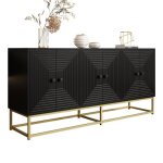 Buffet 160cm avec 3 portes doubles meuble de rangement avec pieds dor�s et finition mate sideboard pour ...