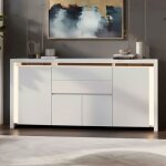 Buffet 160cm - 4 portes 2 tiroirs - led multicolore - syst�me push - mdf blanc haute brillance