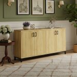 Buffet 160cm - ambiance - bois naturel &noir - 4 portes - style industriel moderne - meuble de rangement ...