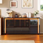 Buffet 160x35x75cm - meuble de rangement - 4 portes 2 tiroirs avec �clairage led - design moderne - brillant ...