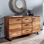 Buffet 2 portes et 3 tiroirs 145x45x82 cm en sheesham et m�tal