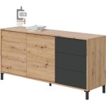Buffet 2 portes 3 tiroirs - panneaux de particules m�lamin� - ch�ne et noir - brooklyn l 154 cm x p 41 ...