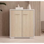 Buffet 2 portes petit meuble compl�ment finition mat l 60 x p 30 x h 71 cm couleur blanc et sonoma mod�le ...