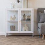 Buffet 2 portes vitres 80x35x80 cm en mtal blanc - kity