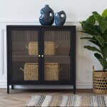 Buffet 2 portes vitrées 80x35x80 cm en métal noir - kity Buffet 2 portes vitrées 80x35x80 cm en métal noir - kity