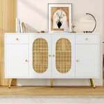 Buffet 2 tiroirs 4 portes buffet bas en rotin bahut moderne 140x35x82 cm pieds en m�tal etag�re r�glable ...