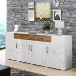 Buffet 208x39. 5x80 cm meuble de rangement avec 4 portes 2 tiroirs panneau de particules blanc