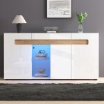 Buffet 3 portes 140x40x70 cm led meuble de salon finition laqu�e brillante blanc avec �tag�re en verre ...