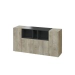 Calicosy - buffet 3 portes dont 1 battante et 3 niches tamiko - l150 cm - ch�ne artisan / gris