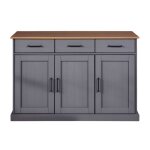 Buffet 3 portes 3 tiroirs en pin massif teint� gris plateau teint� ch�ne - fabio