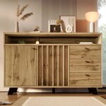 Buffet avec 3 tiroirs 2 porte et etag�res ouvertes buffet bas120 x 40 x 85 cm ch�ne fonc� buffet bahut ...