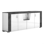 Buffet 4 portes avec leds laqu� blanc et imitation granit gris - newell