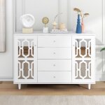 Buffet avec 4 tiroirs et 2 portes avec etag�res r�glables buffet bahut avec finition miroir blanc 147 ...