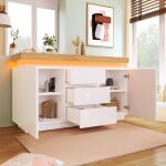 Buffet 81 x 140 x 39 cm pour salon / chambre ? 2 portes 3 tiroirs led (commande app / tactile) mdf blanc ...