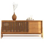 Buffet adamo l 175 cm en bois massif couleur ch�ne avec 2 portes coulissantes 3 tiroirs design chaleureux ...