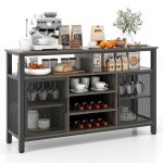 Costway buffet - armoire de cuisine - casiers  vin 8 bouteilles 6 ranges de porte - verres 2 portes ...