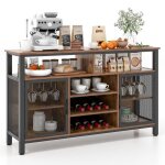Costway buffet - armoire de cuisine - casiers  vin 8 bouteilles 6 ranges de porte - verres 2 portes ...