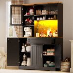 Buffet armoires haute 104x40x180 cm - vitrines avec �clairage led noir cuisines / salons