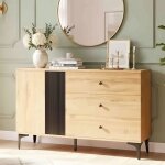 Buffet bahut 120x35x76cm - 2 portes 3 tiroirs - pieds m�tal - grande capacit� - style industriel - bois ...