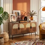 Buffet bahut 140cm avec 4 portes - charni�res silencieuses - meuble de rangement salon / entr�e - effet ...