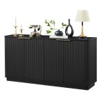 Buffet - bahut 160cm rayures verticales motif ondul� meuble tv rangement 160x40x80cm noir pour chambre ...