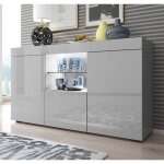 Buffet bahut 2 portes tiroir led 135 x 72 x 34 cm couleur gris finition brillante rangement sefora Buffet bahut 2 portes tiroir led 135 x 72 x 34 cm couleur gris finition brillante rangement sefora