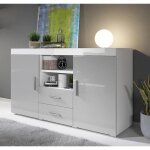 Buffet bahut 2 portes 2 tiroirs 140 x 80 x 40 cm couleur blanc et gris finition brillante rangement roque ... Buffet bahut 2 portes 2 tiroirs 140 x 80 x 40 cm couleur blanc et gris finition brillante rangement roque ...