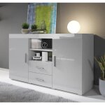 Buffet bahut 2 portes 2 tiroirs 140 x 80 x 40 cm couleur gris finition brillante rangement roque Buffet bahut 2 portes 2 tiroirs 140 x 80 x 40 cm couleur gris finition brillante rangement roque
