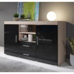 Buffet de salon roque 140x80x40 cm - enfilade 2 portes 2 tiroirs - coloris ch�ne sonoma et noir - rangement ...