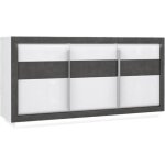 Buffet bahut 3 portes 193 cm bois blanc et gris lumi�re led - calvi