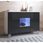 Buffet bahut 3 portes 2 �tag�res vitrine led 120 x 82 x 40 cm couleur blanc et noir finition brillante ...