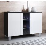 Buffet bahut 3 portes 2 �tag�res vitrine led 120 x 82 x 40 cm couleur noir et blanc finition brillante ...
